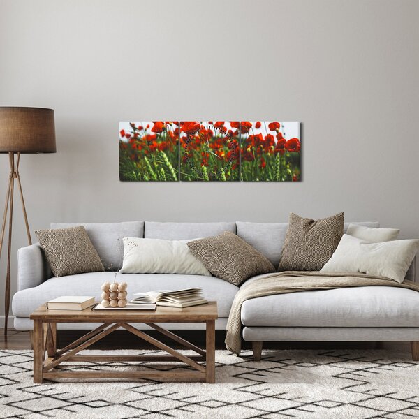 Obraz maków na wietrze (z zegarem) (90x30 cm)