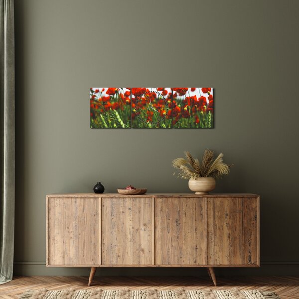 Obraz maków na wietrze (z zegarem) (90x30 cm)