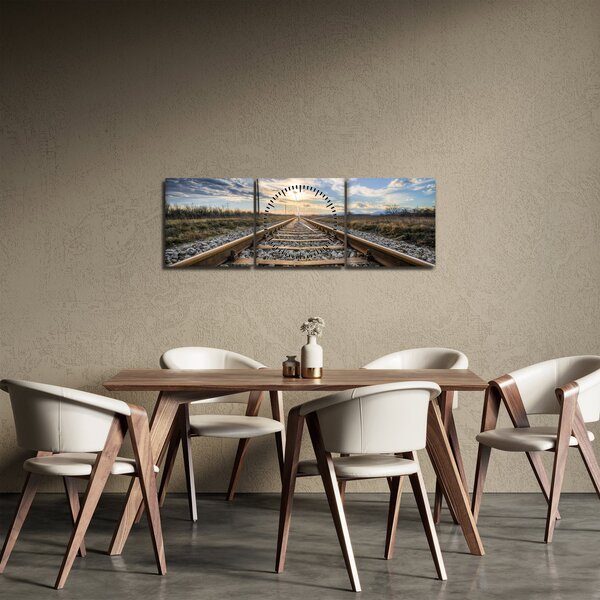 Obraz - Tory (z zegarem) (90x30 cm)