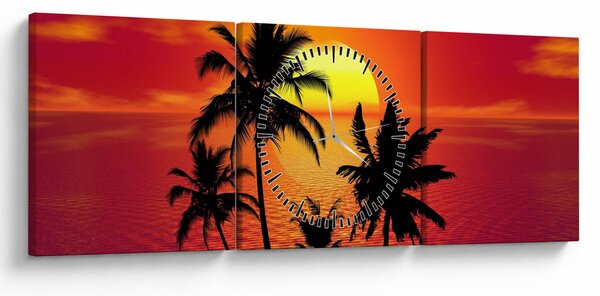 Obraz sylwetki wyspy z palmami (z zegarem) (90x30 cm)