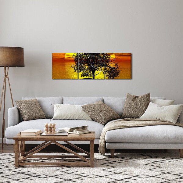 Obraz sylwetki drzewa (z zegarem) (90x30 cm)