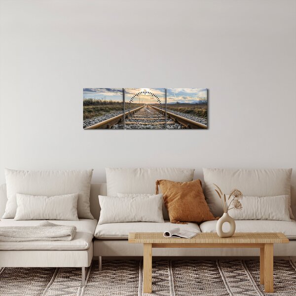 Obraz - Tory (z zegarem) (90x30 cm)