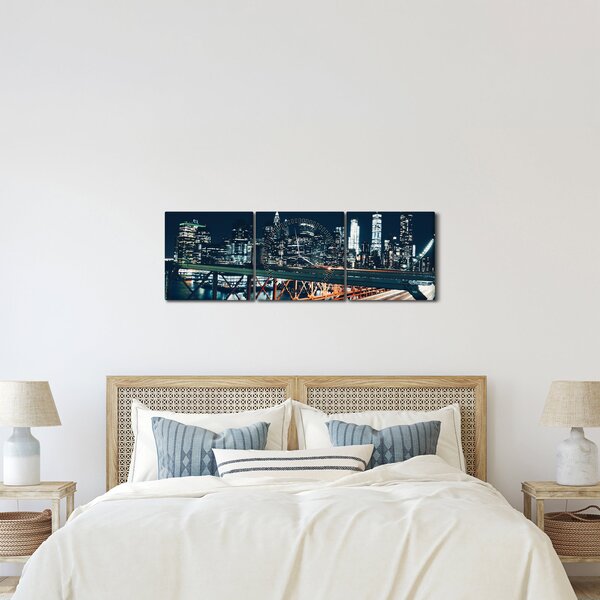 Obraz miasta nocą (z zegarem) (90x30 cm)