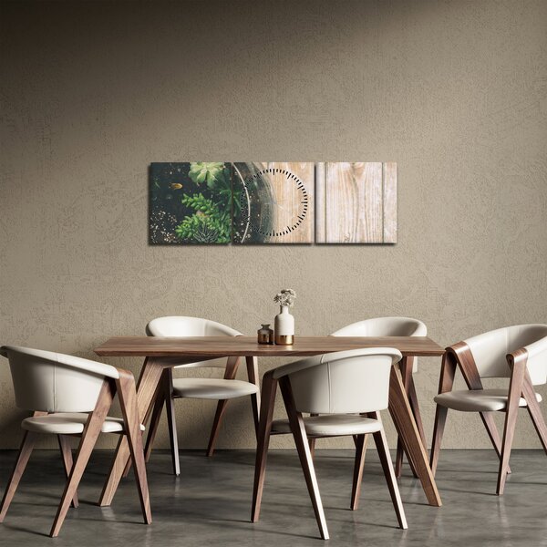 Obraz sukulentów w szkle (z zegarem) (90x30 cm)