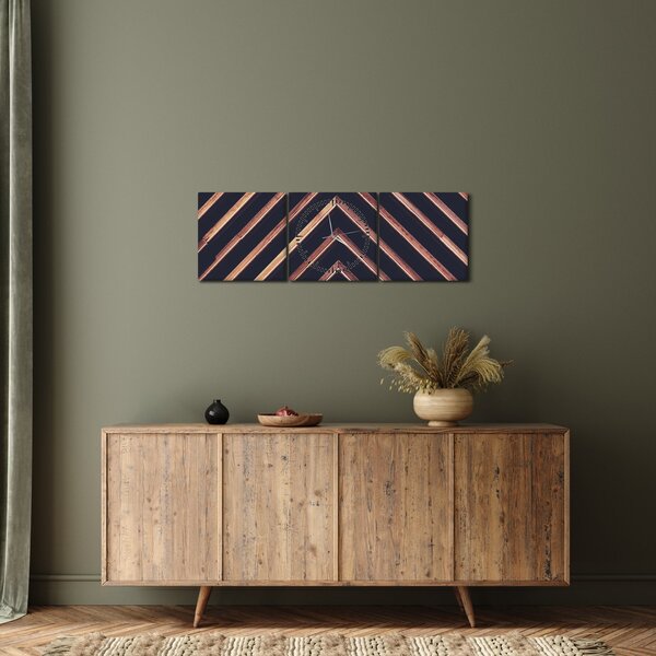 Obraz drewnianego motywu na czarnym tle (z zegarem) (90x30 cm)