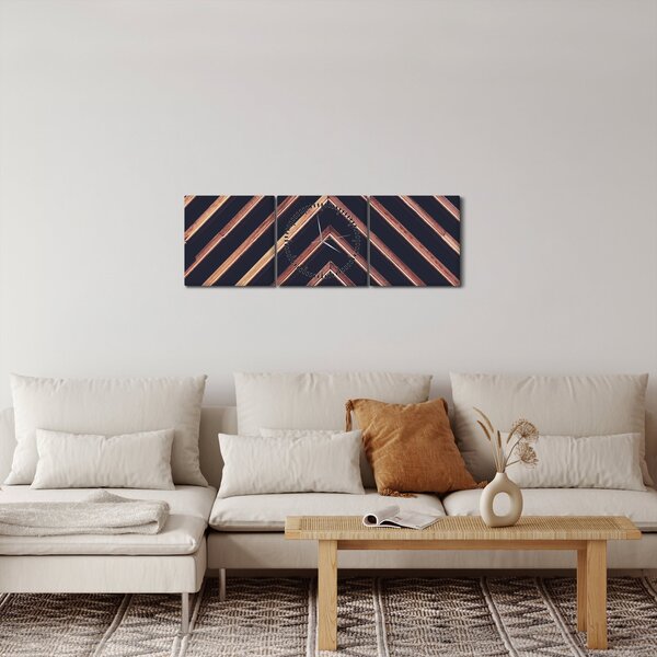 Obraz drewnianego motywu na czarnym tle (z zegarem) (90x30 cm)