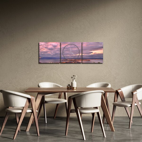 Obraz - Zmierzch nad miastem (z zegarem) (90x30 cm)