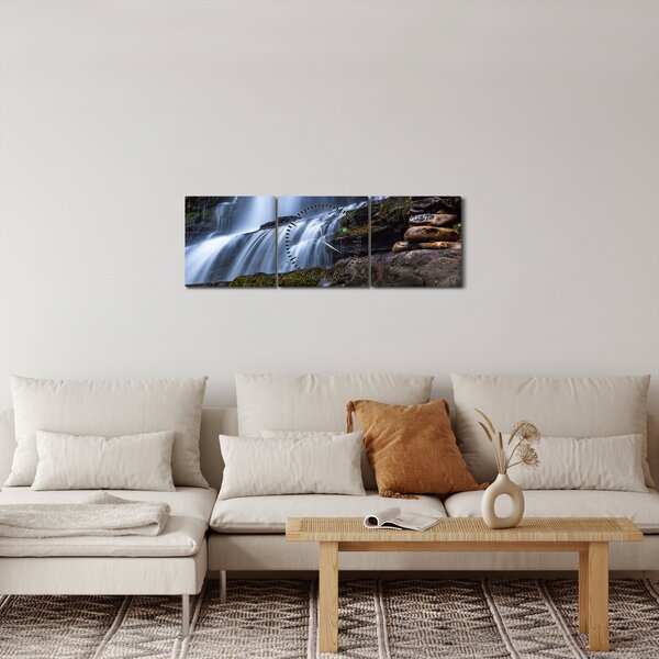 Obraz wodospadu (z zegarem) (90x30 cm)