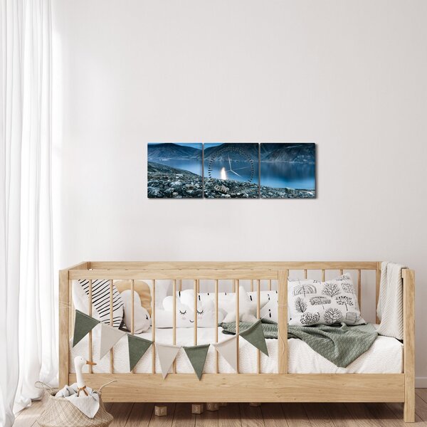 Obraz nocnego krajobrazu, Islandia (z zegarem) (90x30 cm)