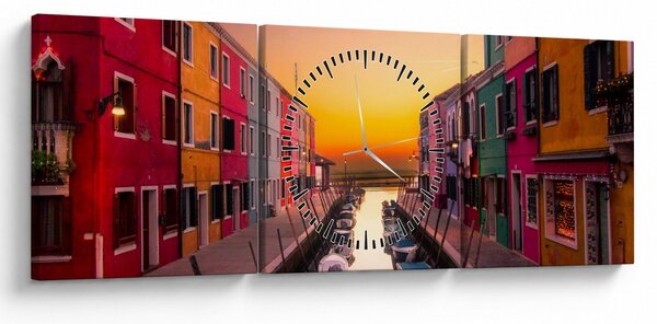 Obraz - Zachód słońca, wyspa Burano, Wenecja, Włochy (z zegarem) (90x30 cm)