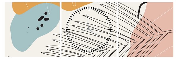 Obraz - ilustracja liścia (z zegarem) (90x30 cm)