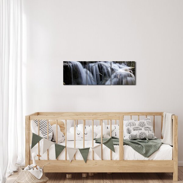 Obraz wodospadów w dżungli (z zegarem) (90x30 cm)