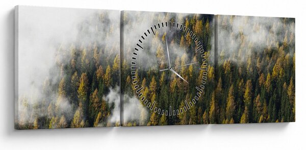 Obraz lasu w chmurach (z zegarem) (90x30 cm)