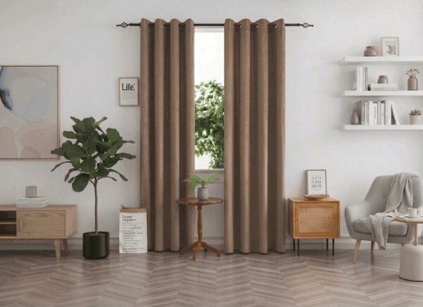 Zaciemniająca zasłona DUNES VELVET 140x250 cm, beżowo-brązowa Zawieszanie: Metalowe pierścienie