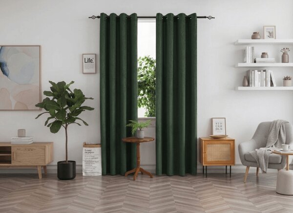 Zaciemniająca zasłona DUNES VELVET 140x250 cm, ciemnozielony Zawieszanie: Metalowe pierścienie