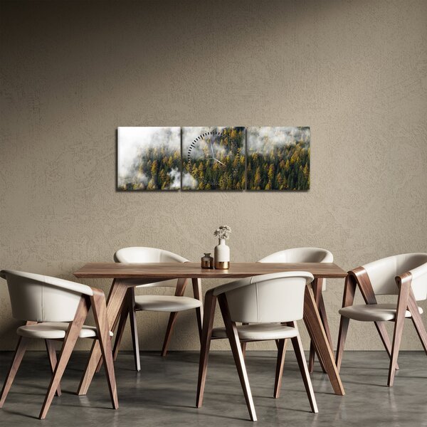 Obraz lasu w chmurach (z zegarem) (90x30 cm)