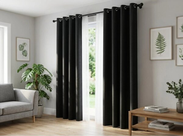 Zasłona OXFORD LIGHT 140x250 cm, czarna Zawieszanie: Taśma z wiązaniami