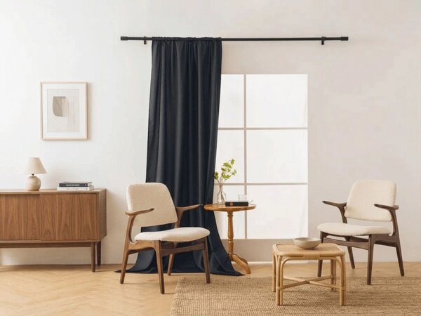 Zasłona OXFORD LIGHT 140x270 cm, czarna Zawieszanie: Taśma z wiązaniami