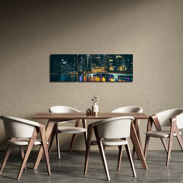 Obraz Singapuru nocą (z zegarem) (90x30 cm)