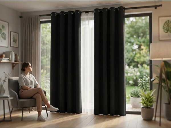 Zasłona OXFORD LIGHT 140x250 cm, czarna Zawieszanie: Taśma z wiązaniami