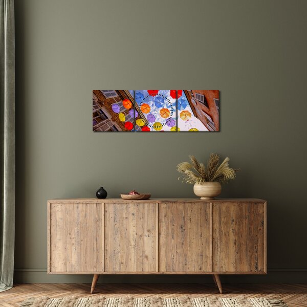 Obraz kolorowych parasoli (z zegarem) (90x30 cm)