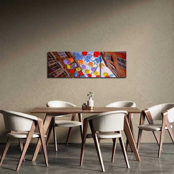 Obraz kolorowych parasoli (z zegarem) (90x30 cm)