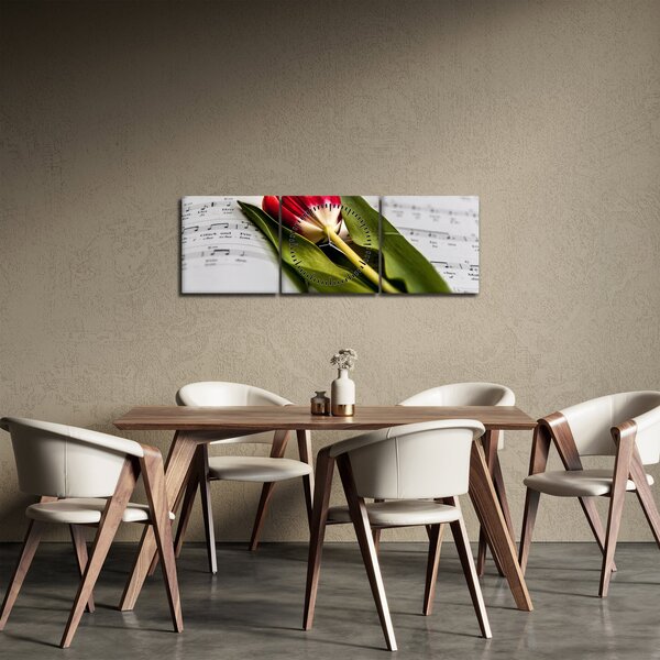 Obraz czerwonego tulipana (z zegarem) (90x30 cm)
