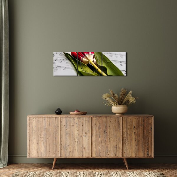 Obraz czerwonego tulipana (z zegarem) (90x30 cm)