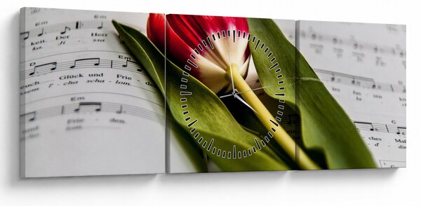 Obraz czerwonego tulipana (z zegarem) (90x30 cm)
