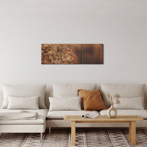Obraz kwitnącej trawy (z zegarem) (90x30 cm)