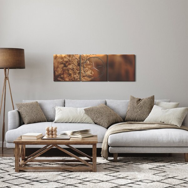 Obraz kwitnącej trawy (z zegarem) (90x30 cm)