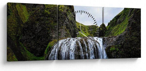 Obraz klifu z wodospadem (z zegarem) (90x30 cm)