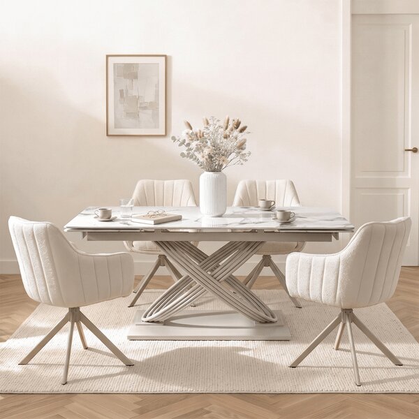 Stół Rozkładany Prostokątny IBIZA 160-240 cm Ceramiczny Biały Marmur/Kaszmir Nowoczesny