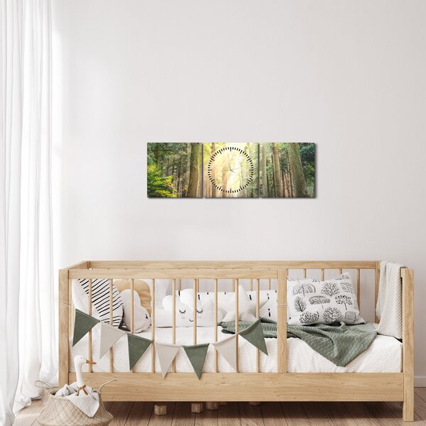 Obraz ścieżki w lesie (z zegarem) (90x30 cm)