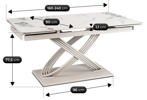 Stół Rozkładany Prostokątny IBIZA 160-240 cm Ceramiczny Biały Marmur/Kaszmir Nowoczesny