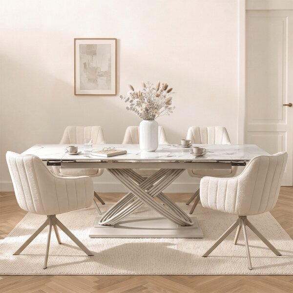 Stół Rozkładany Prostokątny IBIZA 160-240 cm Ceramiczny Biały Marmur/Kaszmir Nowoczesny