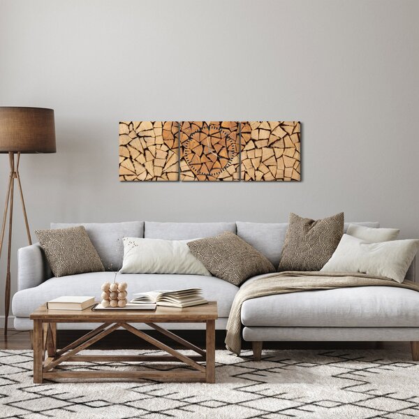 Obraz - Serce z drewna (z zegarem) (90x30 cm)