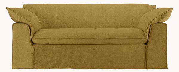 Sofa z lnu Nomad: 204 cm, palona ochra (3-osobowa)