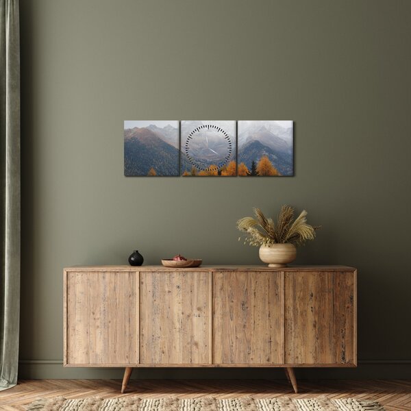 Obraz - Widok na grzbiety górskie (z zegarem) (90x30 cm)