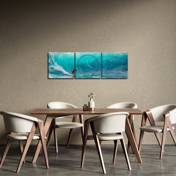 Obraz surfera na falach (z zegarem) (90x30 cm)