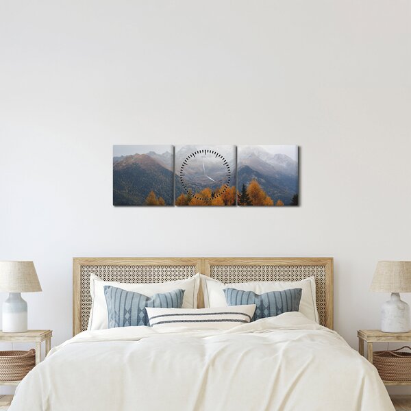 Obraz - Widok na grzbiety górskie (z zegarem) (90x30 cm)