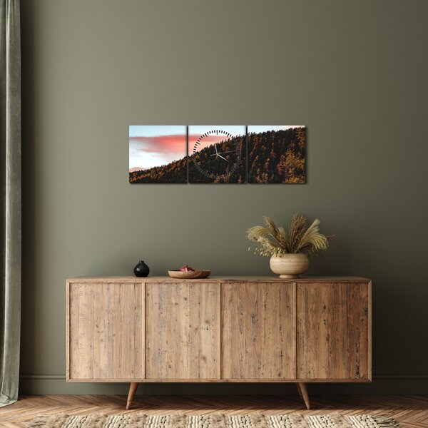 Obraz rudzików nad wzgórzem (z zegarem) (90x30 cm)