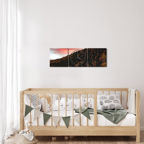 Obraz rudzików nad wzgórzem (z zegarem) (90x30 cm)