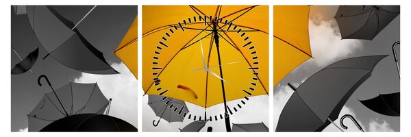Obraz żółtego parasola (z zegarem) (90x30 cm)