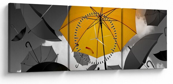 Obraz żółtego parasola (z zegarem) (90x30 cm)