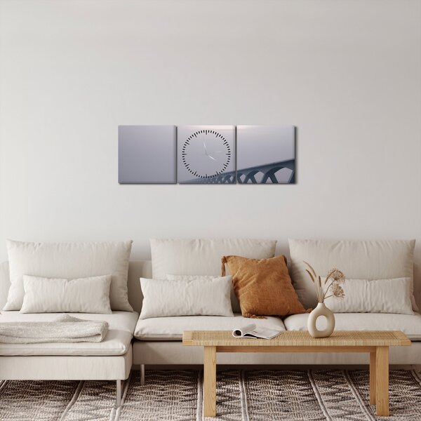Obraz mostu we mgle (z zegarem) (90x30 cm)