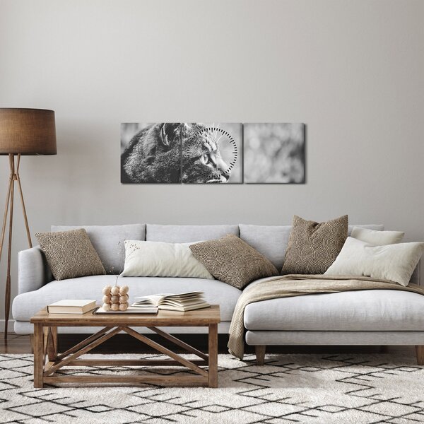 Obraz - Kot (z zegarem) (90x30 cm)