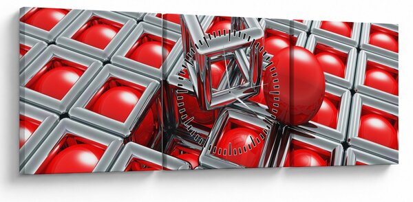 Obraz - 3D metaliczna abstrakcja (z zegarem) (90x30 cm)