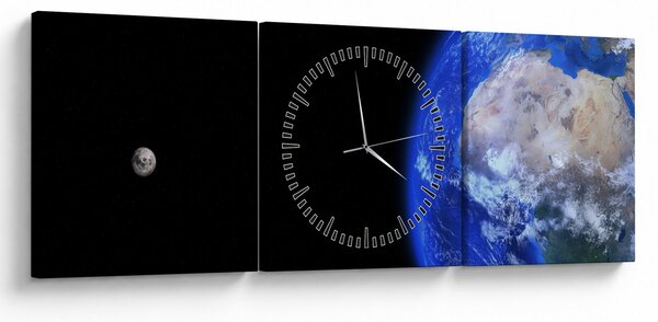 Obraz Księżyca i Ziemi (z zegarem) (90x30 cm)