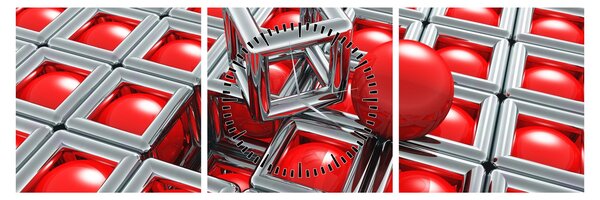 Obraz - 3D metaliczna abstrakcja (z zegarem) (90x30 cm)